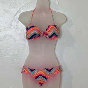VS bandeau multi color w gold bikini size S EUC